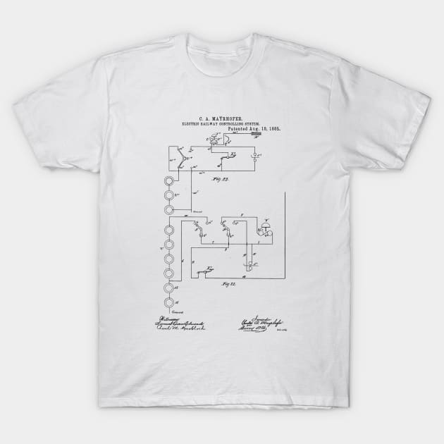 Electric Railway Controlling System Vintage Patent Hand Drawing T-Shirt by TheYoungDesigns